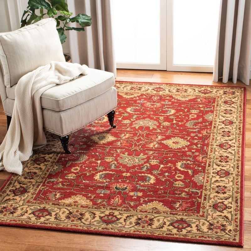 Elegant Red and Beige Hand-Knotted Synthetic Rectangular Rug