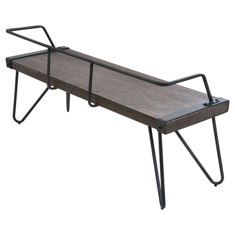 LumiSource Stefani Industrial Bench Antique Metal: Rectangle, Metal Frame, Seats 2, No Upholstery