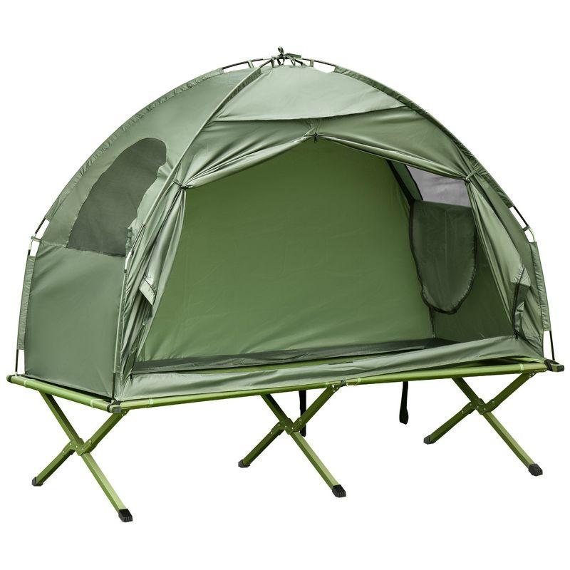 Green Single-Person Elevated Camping Tent Cot with Carry Bag