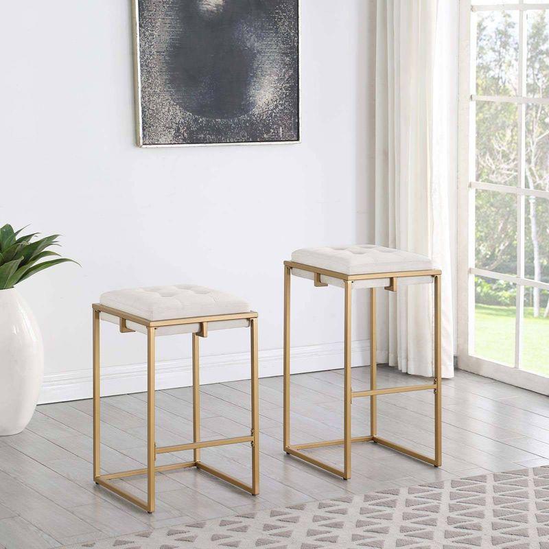 Nadia Beige and Gold Metal Backless Counter Stools, Set of 2