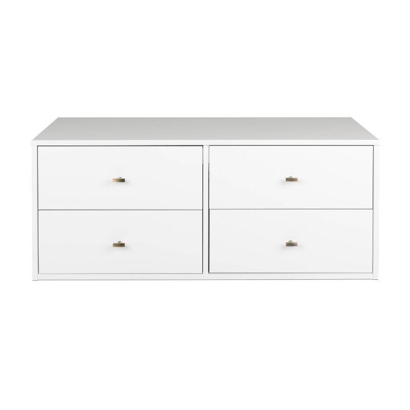 Floating 4 Drawers Dresser White - Prepac: Wall Mounted, Space-Saving Storage, Easy to Assemble