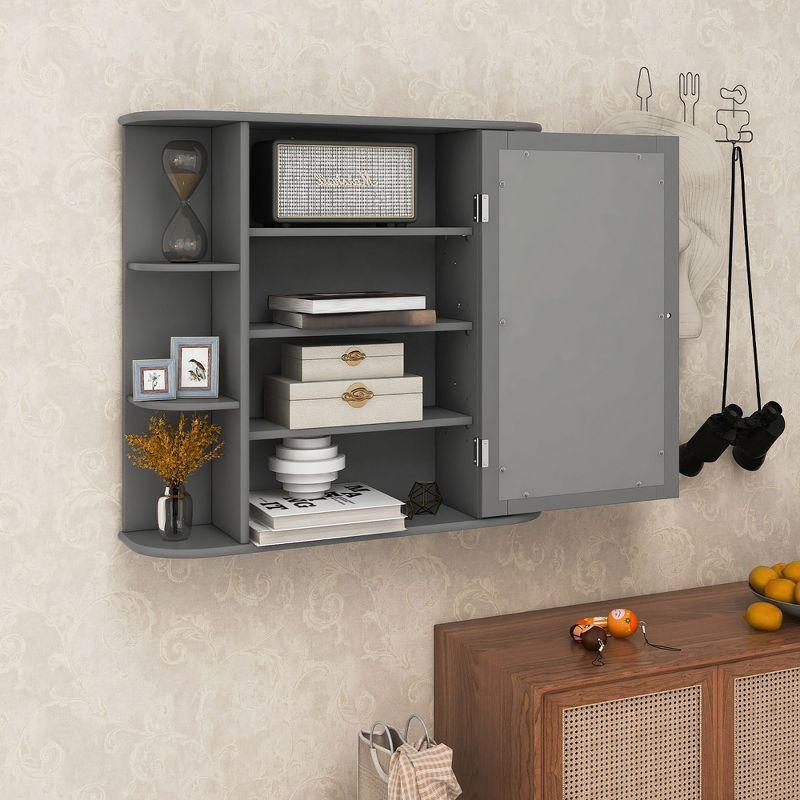 Costway Multipurpose Mount Wall Surface Bathroom Storage Cabinet Mirror Gray