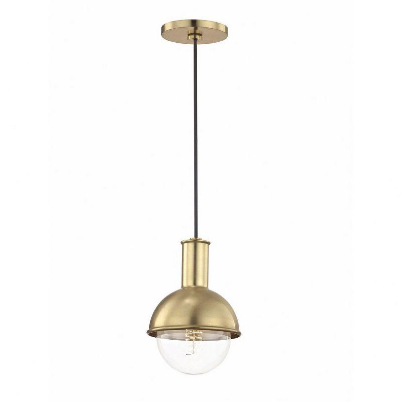 Aged Brass and Clear Glass Globe Pendant Light