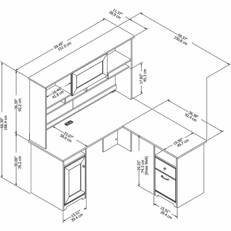 Cabot 60W L Shaped Computer Desk with Hutch Heather Gray - Bush Furniture: Executive Workstation, Storage Cabinet