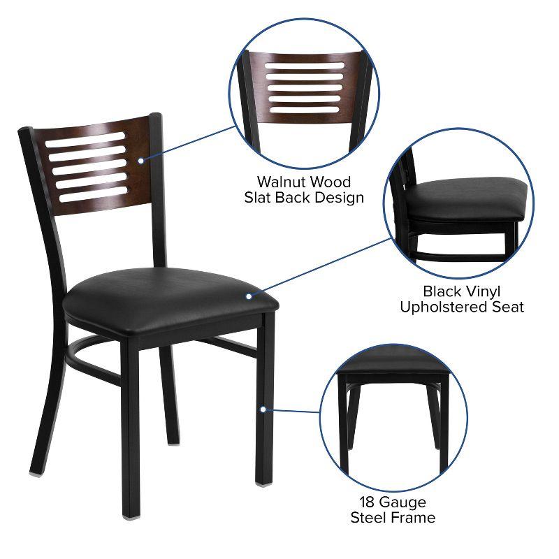 Flash Furniture HERCULES Series Black Slat Back Metal Restaurant Chair - Walnut Wood Back, Black Vinyl Seat