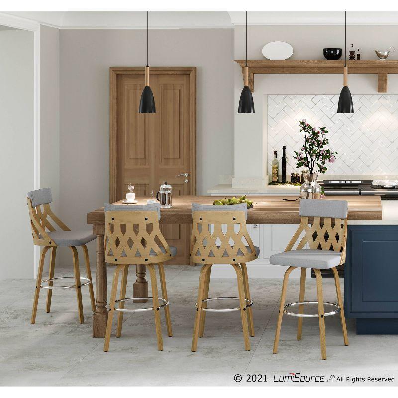 LumiSource York Upholstered Counter Height Barstool Light Gray/Natural