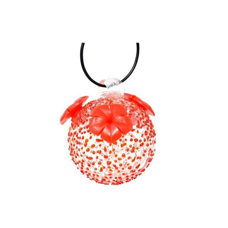 Red Textured Glass Hanging Hummingbird Feeder with Rubber Ports