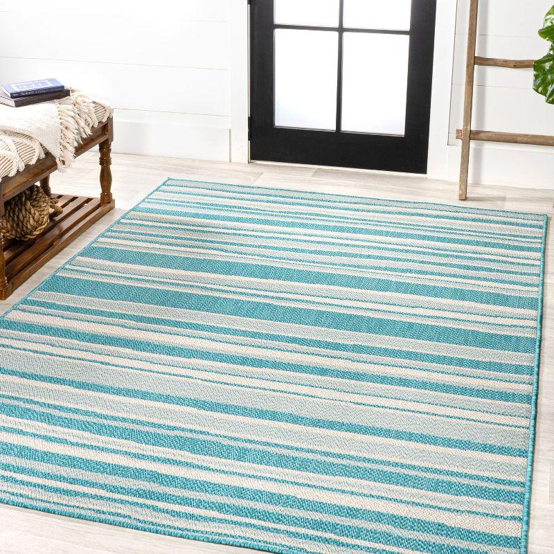 4' x 6' Castara Wavy Stripe Modern Indoor/Outdoor Area Rug, Aqua/Cream - JONATHAN Y