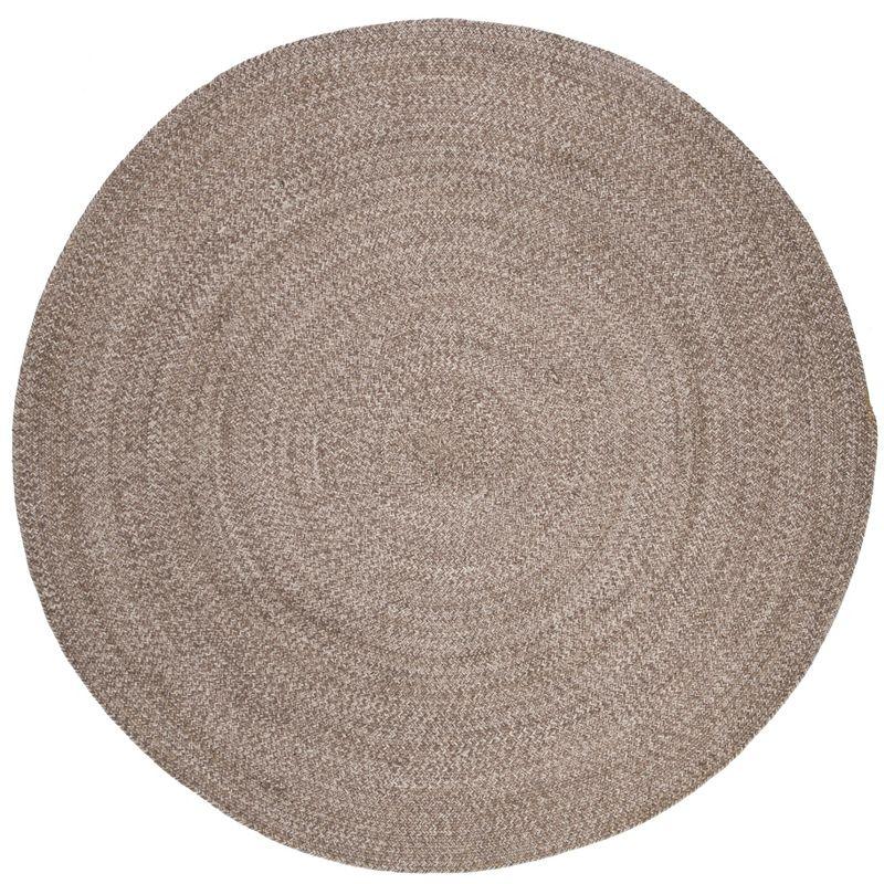 Handwoven Ivory & Beige Braided Cotton Round Rug - 7ft Diameter