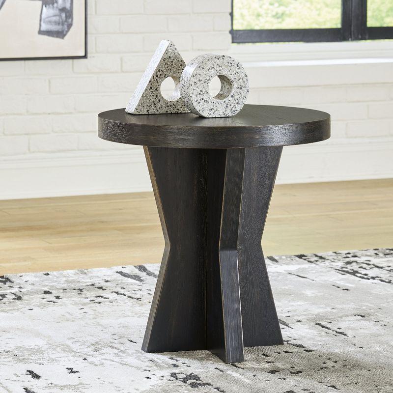 Black Round Geometric Base Wood End Table