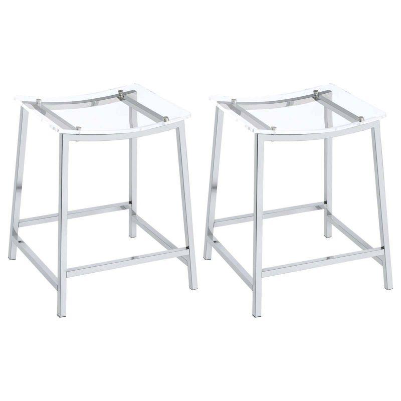 Jovani 24" Clear Acrylic and Chrome Backless Counter Stools, Set of 2