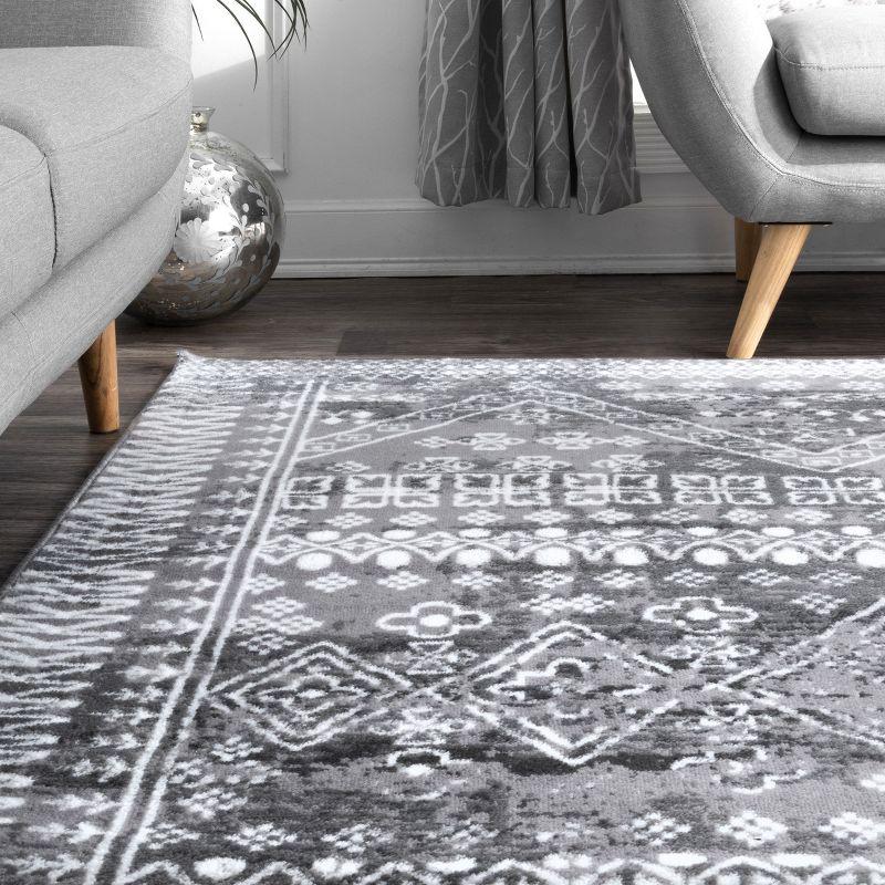 Transitional Moroccan Frances Gray Rectangular Area Rug, 6'7" x 9'