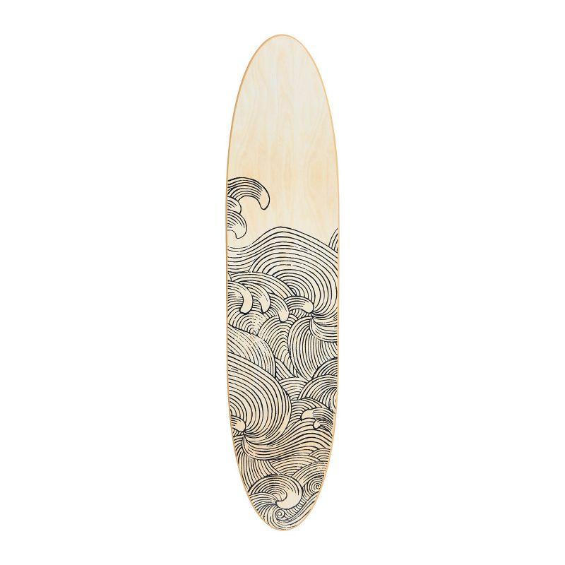 Storied Home Lacquered Wood Surfboard Wall Decor with Waves Hangs Vertical or Horizontal: Matte Finish, Abstract Pattern