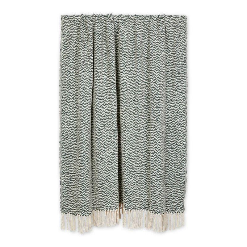 Hunter Green Diamond Cotton Fringe Throw Blanket 50"x60"