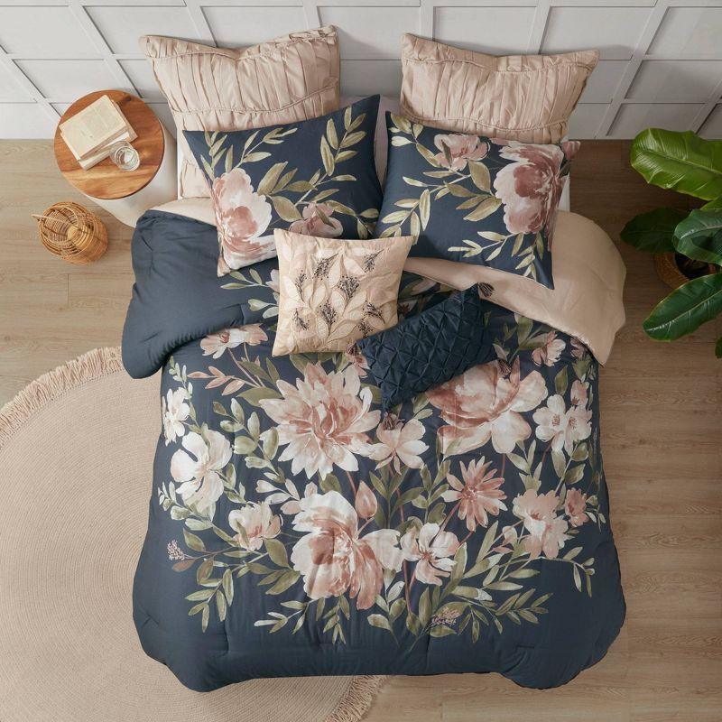 Blush Floral Cotton 8-Piece King Comforter Set