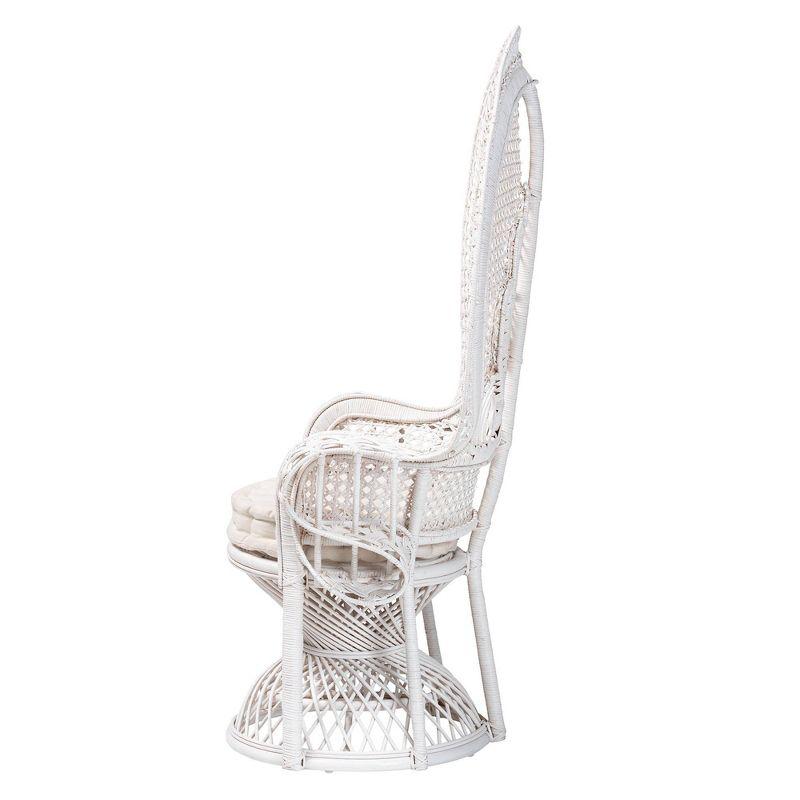 bali & pari Ediva Natural Rattan Peacock Accent Chair White: Upholstered Polyester, No Assembly Required