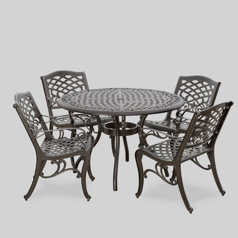 Hallandale Sarasota 5pc Cast Aluminum Patio Dining Set - Bronze - Christopher Knight Home: Weather-Resistant, 4 Arm Chairs, No Cushions