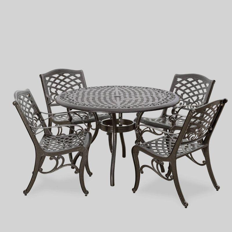 Bronze Cast Aluminum 5-Piece Patio Dining Set with Scroll Design