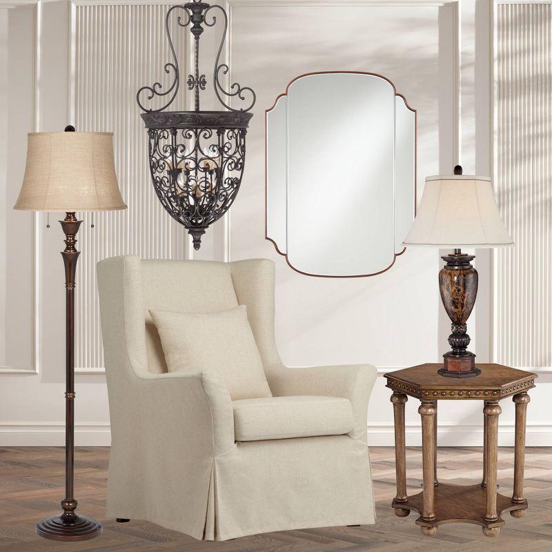 Regency Hill Brooke Rustic Vintage Retro Floor Lamp Standing 60" Tall Rich Bronze Copper Burlap Bell Shade for Living Room Bedroom Office House Home