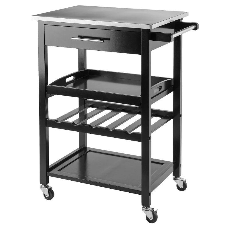 Black Stainless Steel Top Kitchen Cart with Wine Rack