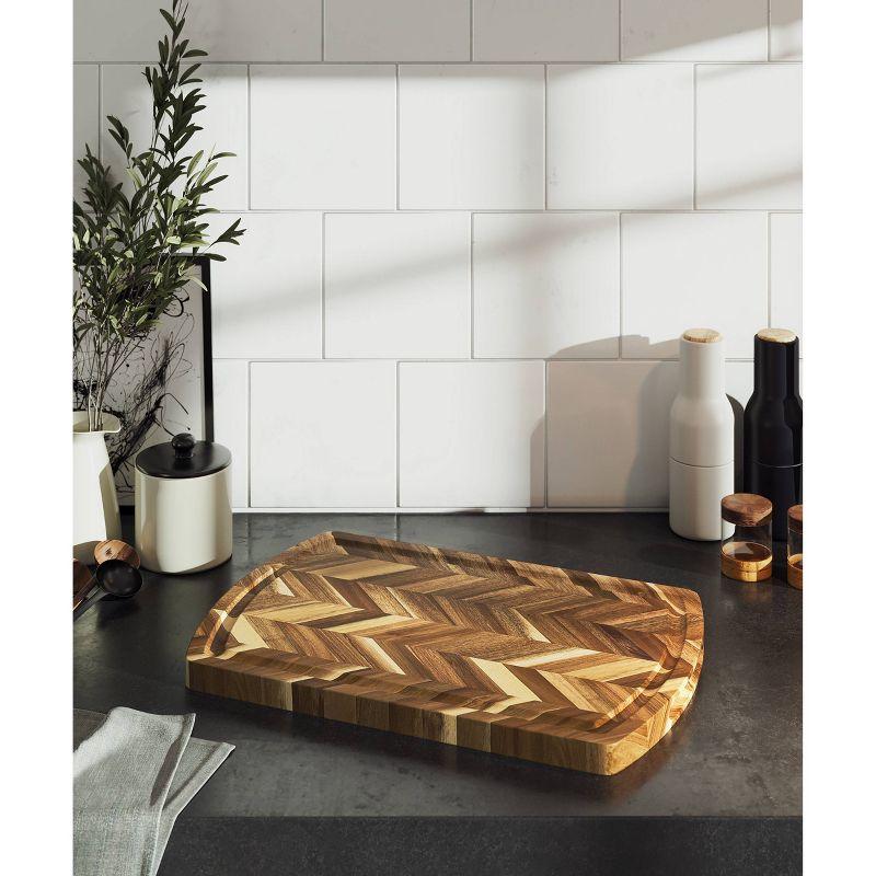 Acacia Herringbone Rectangular Cutting Board with Side Grooves