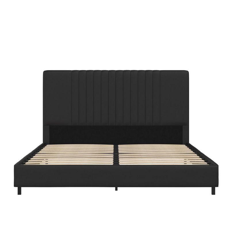 Full Black Faux Leather Upholstered Platform Bed with Tufted Headboard