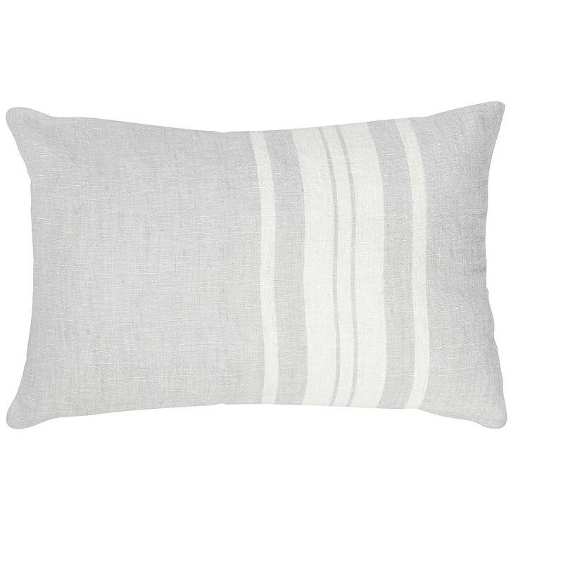 Light Grey and White So Soft Linen Lumbar Pillow with Feather Fill