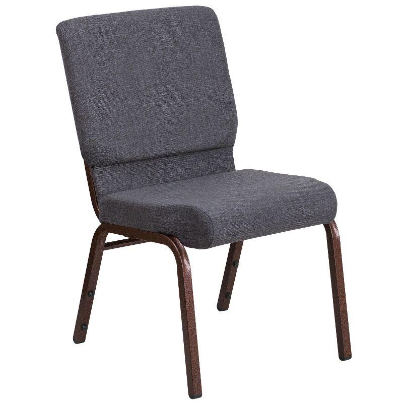 Emma and Oliver 18.5"W Stack Church Chair, Dark Gray Fabric/Silver Vein Frame