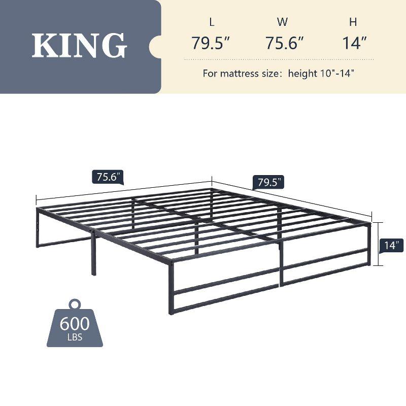 Allewie King Size Platform Bed Frame/Heavy Duty Bed Frame with 14" Clearance Storage/Strong Metal Slats Support/Noise Free/No Box Spring Needed/Black