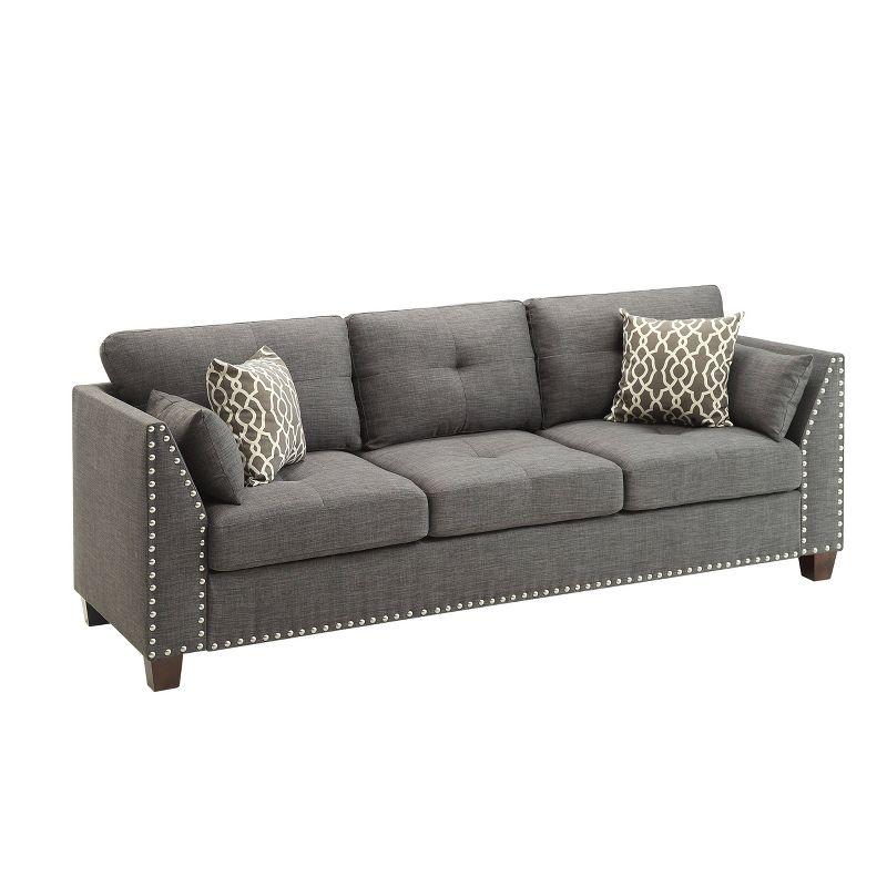 Laurissa 82" Gray Linen Tufted Sofa with Nailhead Trim