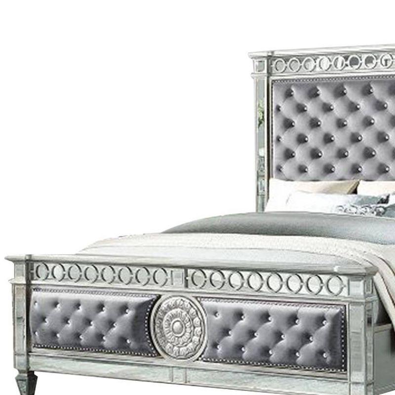 90" Queen Bed Varian Bed Gray Velvet and Mirrored - Acme Furniture