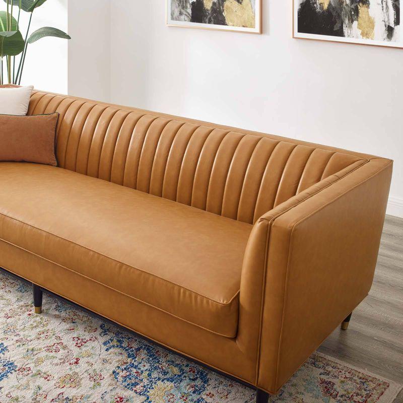 Modway Devote Channel Tufted Vegan Leather Sofa Tan: Modern 3-Seater, Faux Upholstery, Wood Frame