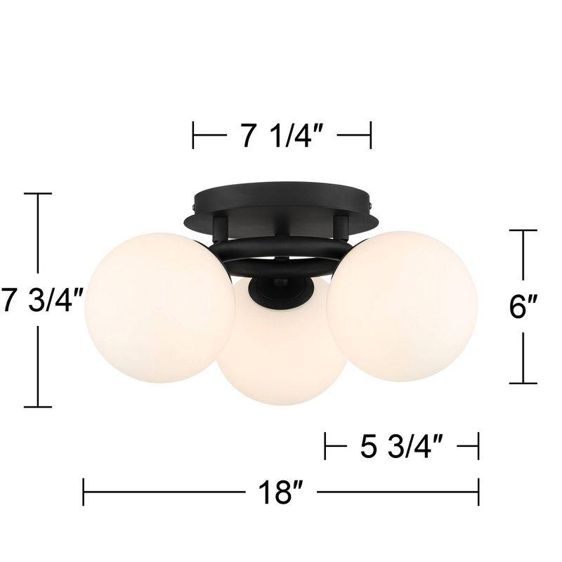 Possini Euro Design Jevan Modern Industrial Ceiling Light Semi Flush Mount Fixture 18" Wide Black 3-Light LED Globe White Glass for Bedroom Kitchen