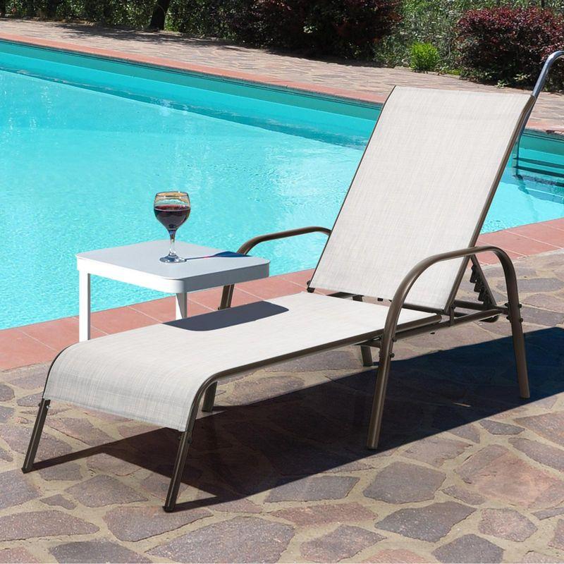 Tangkula Outdoor Chaise Lounge Chair Adjustable Reclining Bed with Backrest& Armrest