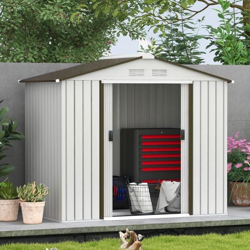 Outsunny 7' x 4' Metal Storage Shed Organizer, Garden Tool House with 4 Vents and 2 Sliding Doors for Backyard, Patio, Garage, Lawn, White