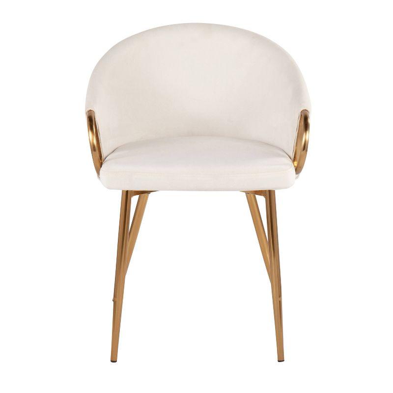 Set of 2 Claire Dining Chairs Gold/Cream - LumiSource: Velvet Upholstered, Low Back Design, Steel Frame