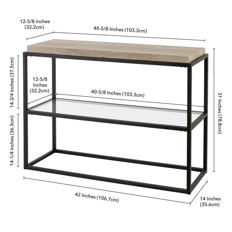 Industrial Oak and Glass Hallway Table with Storage