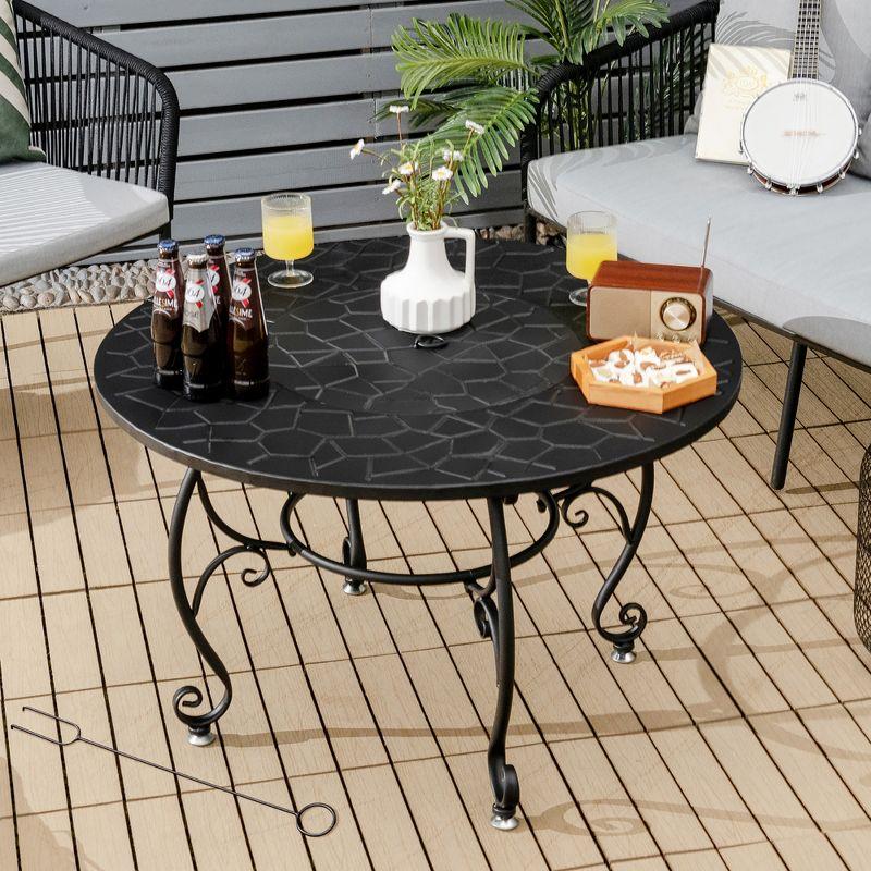 Costway 35.5'' Patio Fire Pit Dining Table Charcoal Wood Burning W/ Cooking BBQ Grate