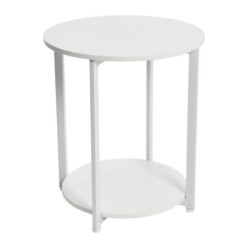 Household Essentials Jamestown Round End Table White: Modern Minimalist, Iron Frame, Particle Board Top