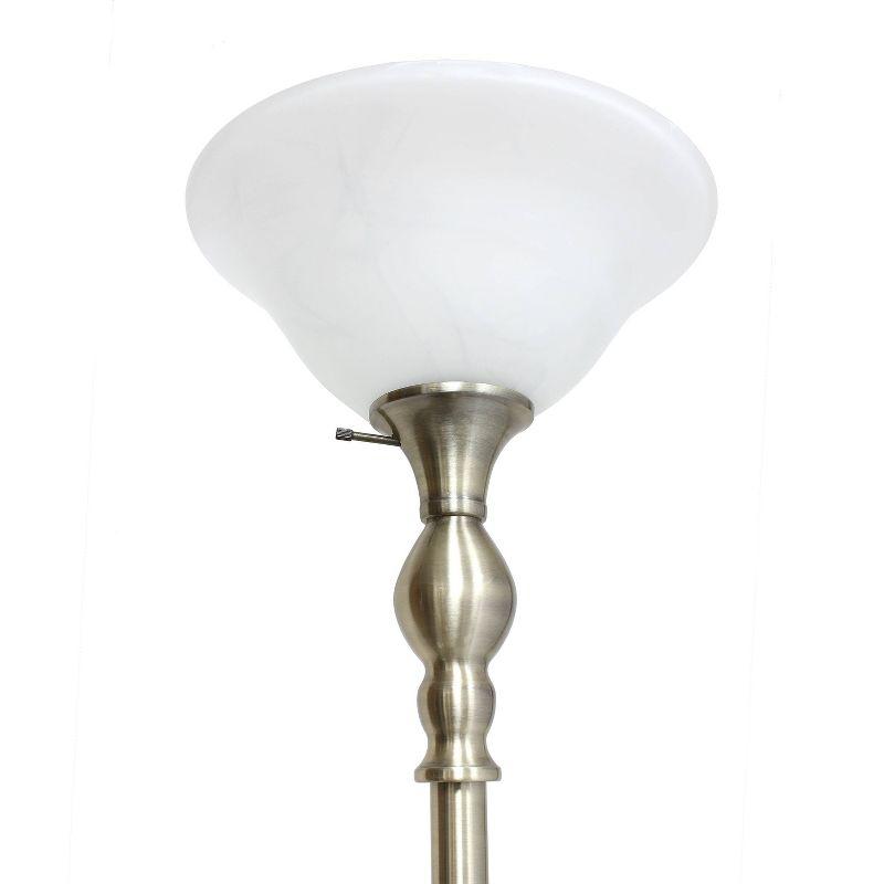 Antique Brass Elegance Torchiere Floor Lamp with Marbleized White Shade