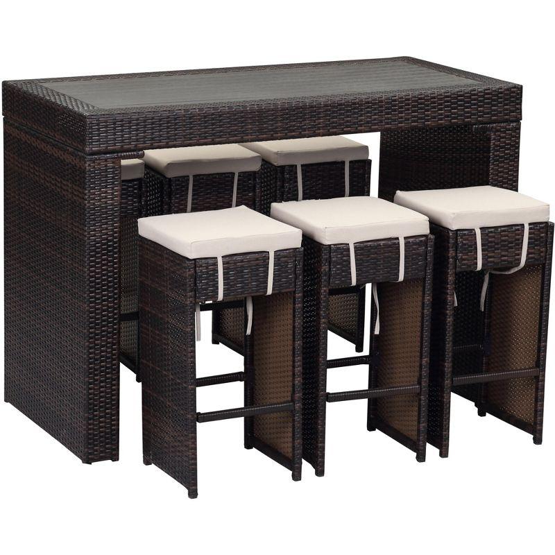 Brown and Sand Six-Seater Outdoor Rattan Bar Set