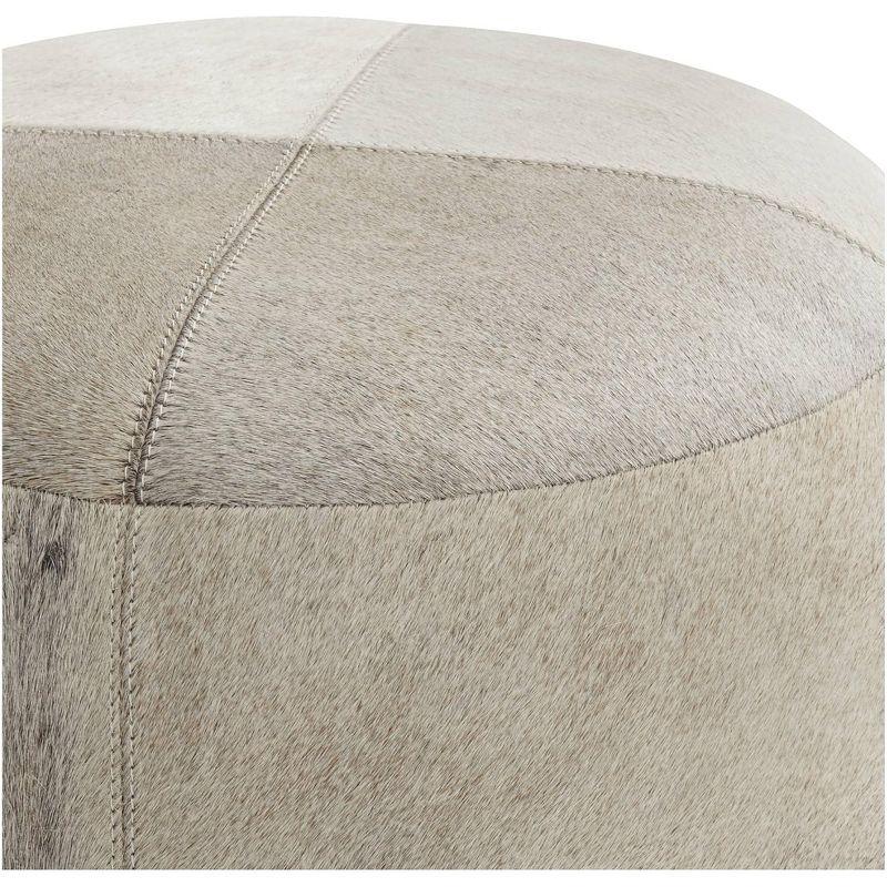 Wilson Smoke Gray and Brown Leather Hide Round Ottoman