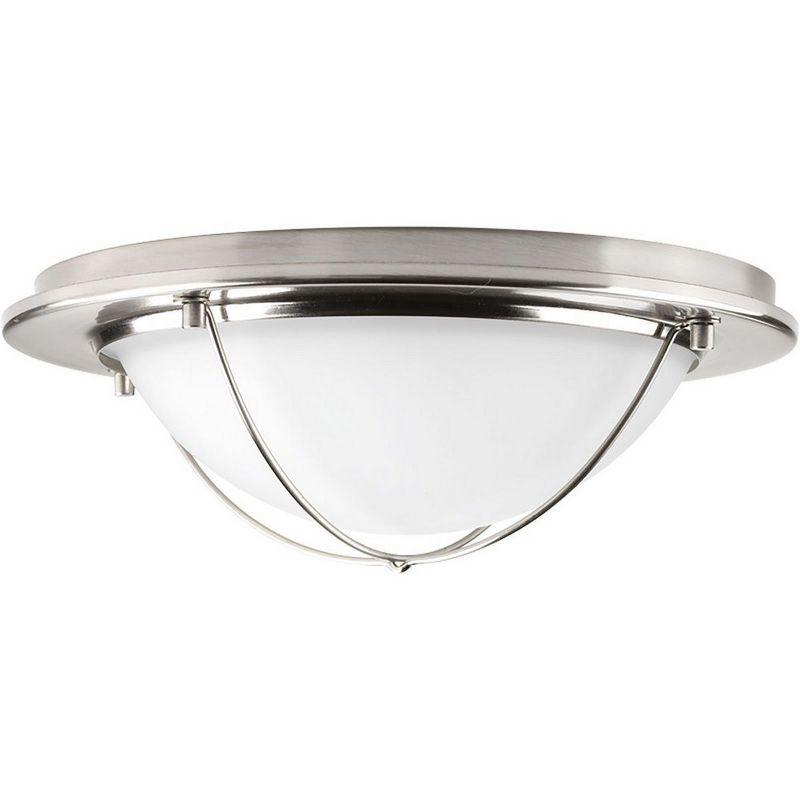 Progress Lighting, Portal Collection, 1-Light Flush Mount, Brushed Nickel, Etched Glass Shade