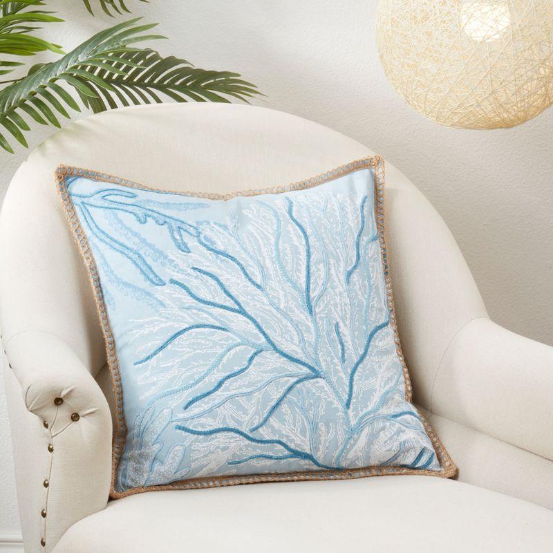 Saro Lifestyle Coral Breeze Sea Fan Down Filled Throw Pillow, Blue, 20"x20"