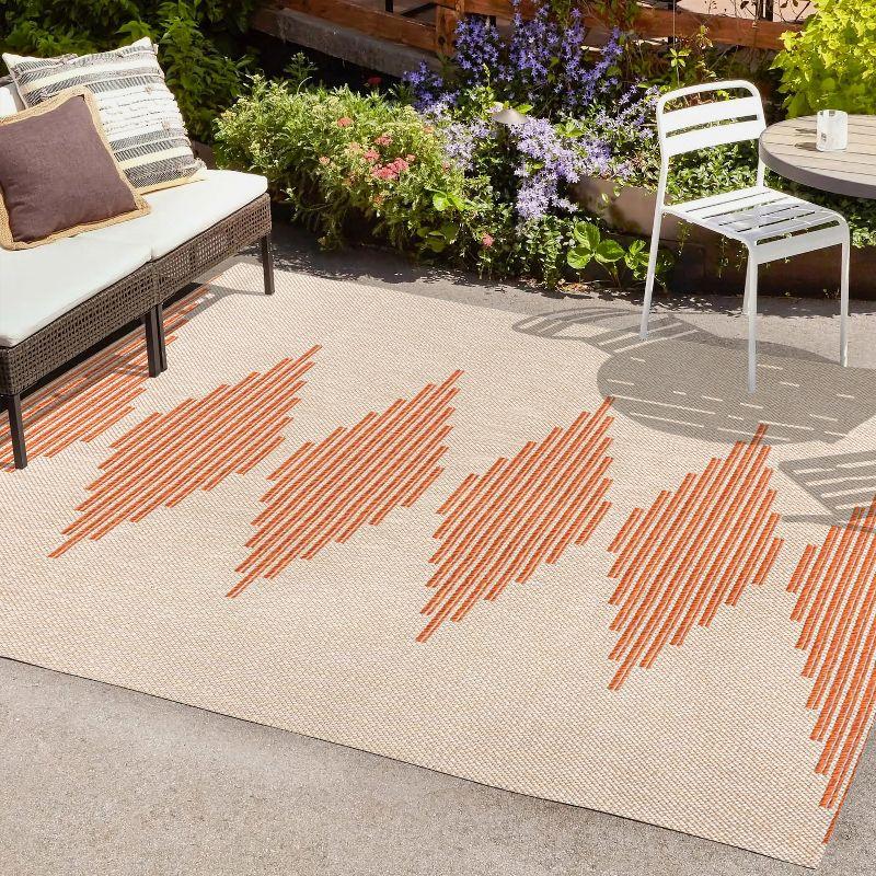 Beige and Orange Stripe 8' x 10' Synthetic Indoor/Outdoor Rug