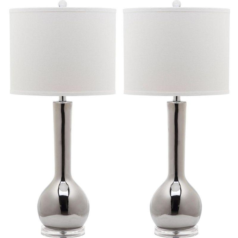 Elegant Silver Ceramic Gourd Table Lamp Set with White Shade