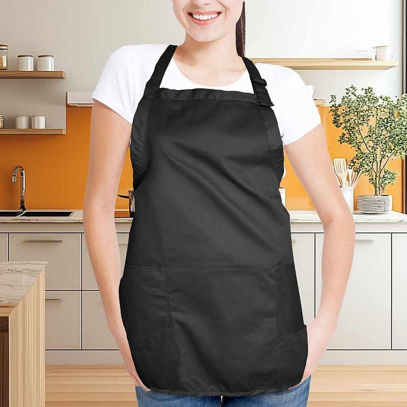 Dalix Waist Aprons Commercial Restaurant Home Bib Spun Poly Cotton Kitchen (3 Pockets) in Black