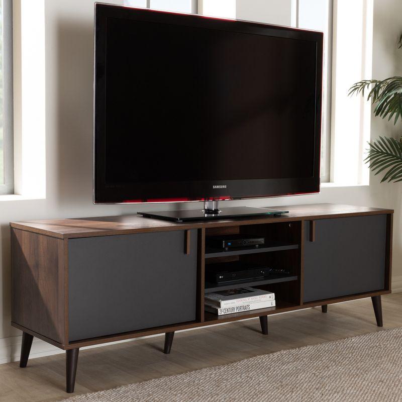 Samuel Finished TV Stand for TVs up to 55", Engineered Wood Walnut Brown/Dark Gray - Baxton Studio