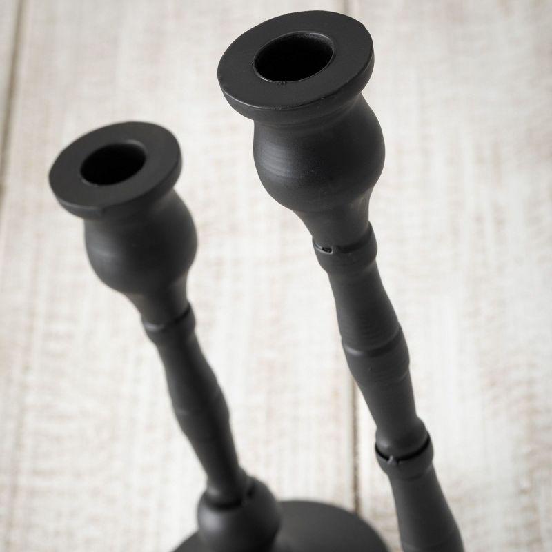 Elegant Curved Black Iron Taper Candlestick Holder Set