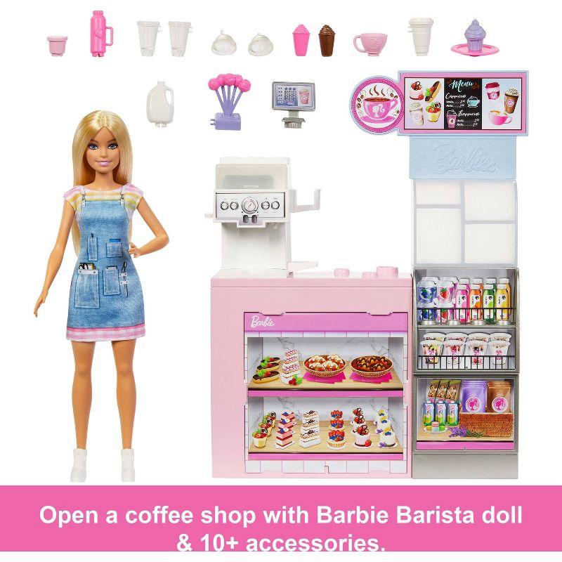 Barbie Coffee Shop Playset with Blonde Barista Doll with Working Coffee Maker & Accessories
